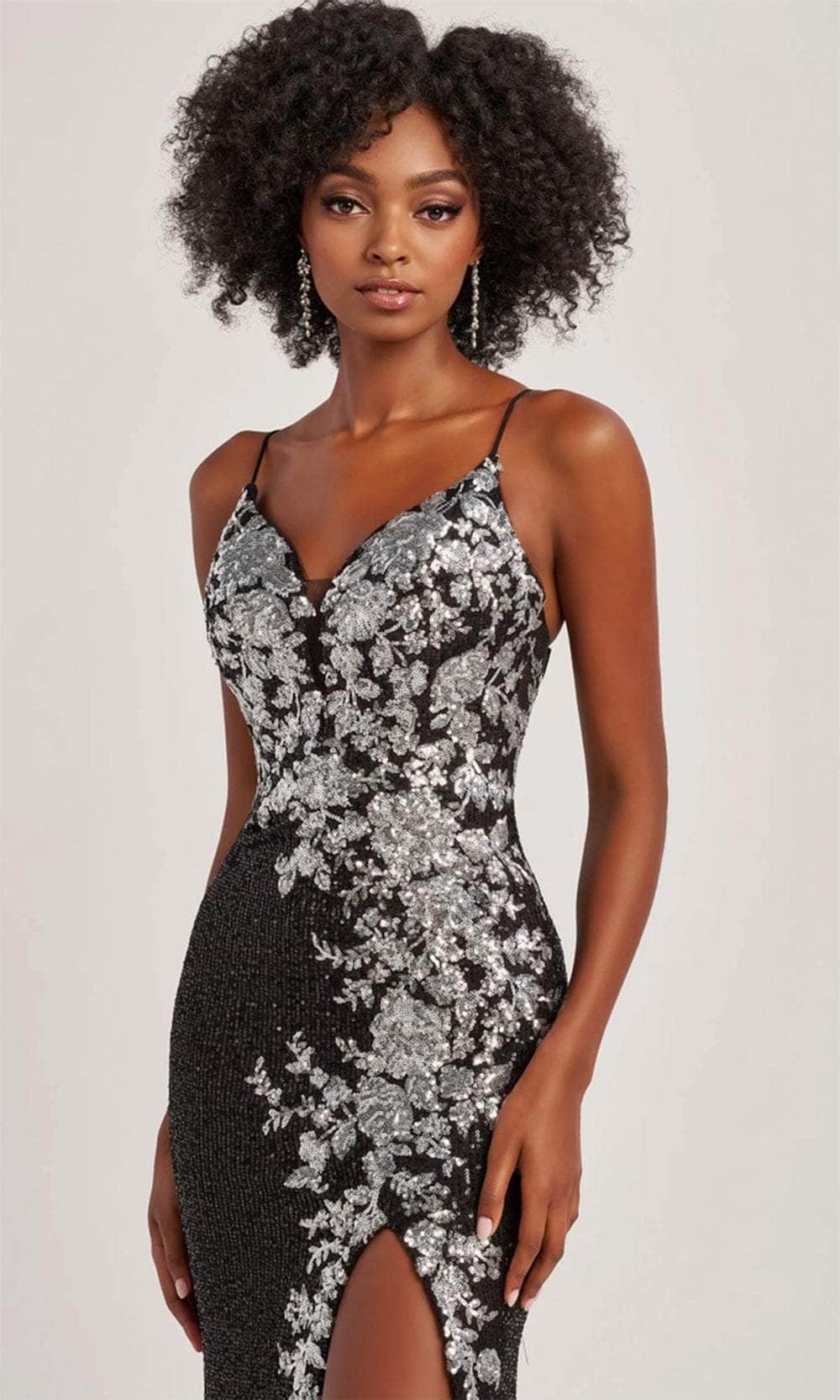 Colette By Daphne CL8425 - Floral Contrast Sequin Gown