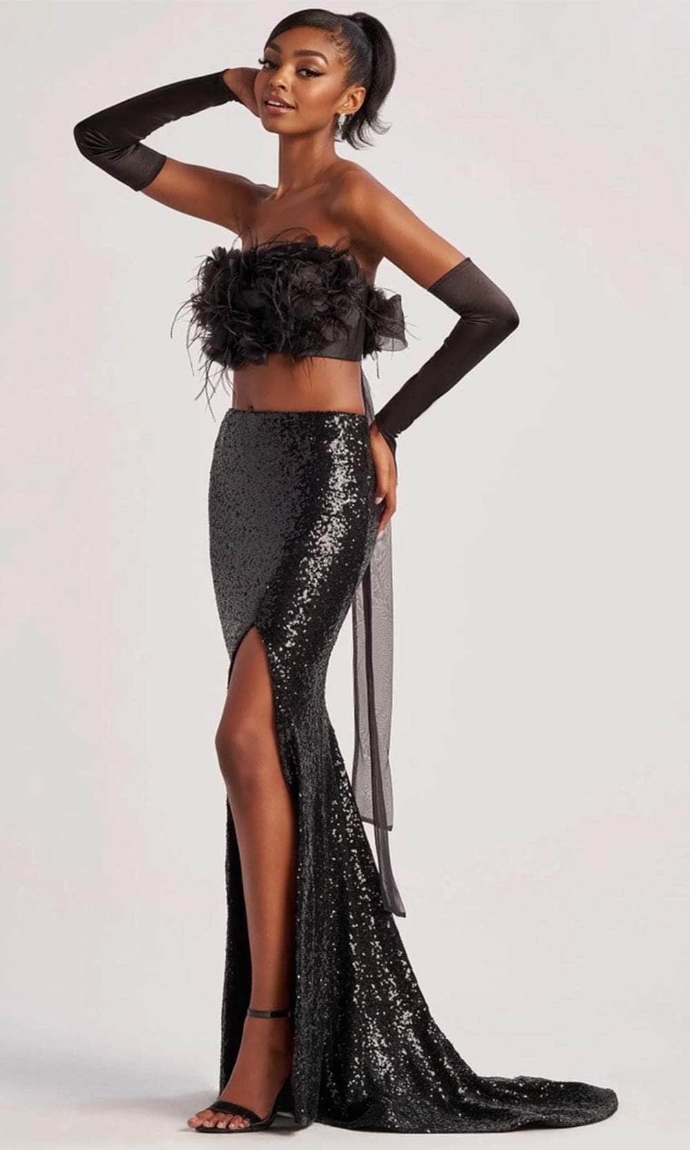 Colette By Daphne CL8450 - Applique Two Piece Gown Prom Dresses / 00  Black