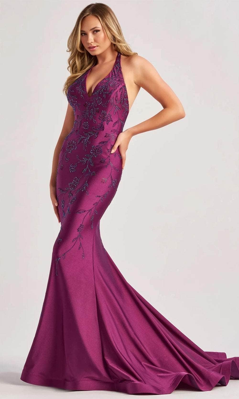 Colette By Daphne CL8455 - Halter Jersey Prom Dress Prom Dresses / 00  Plum