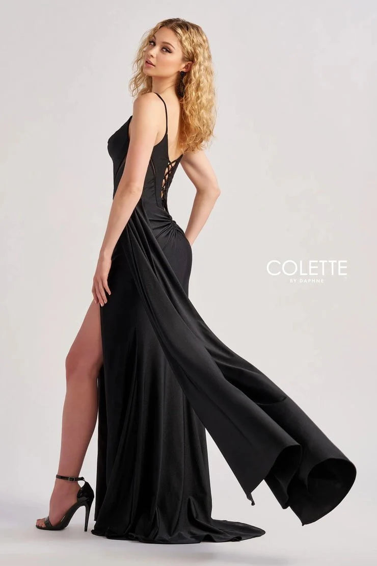 Colette By Daphne CL8480 - Spaghetti Strap High Slit Gown