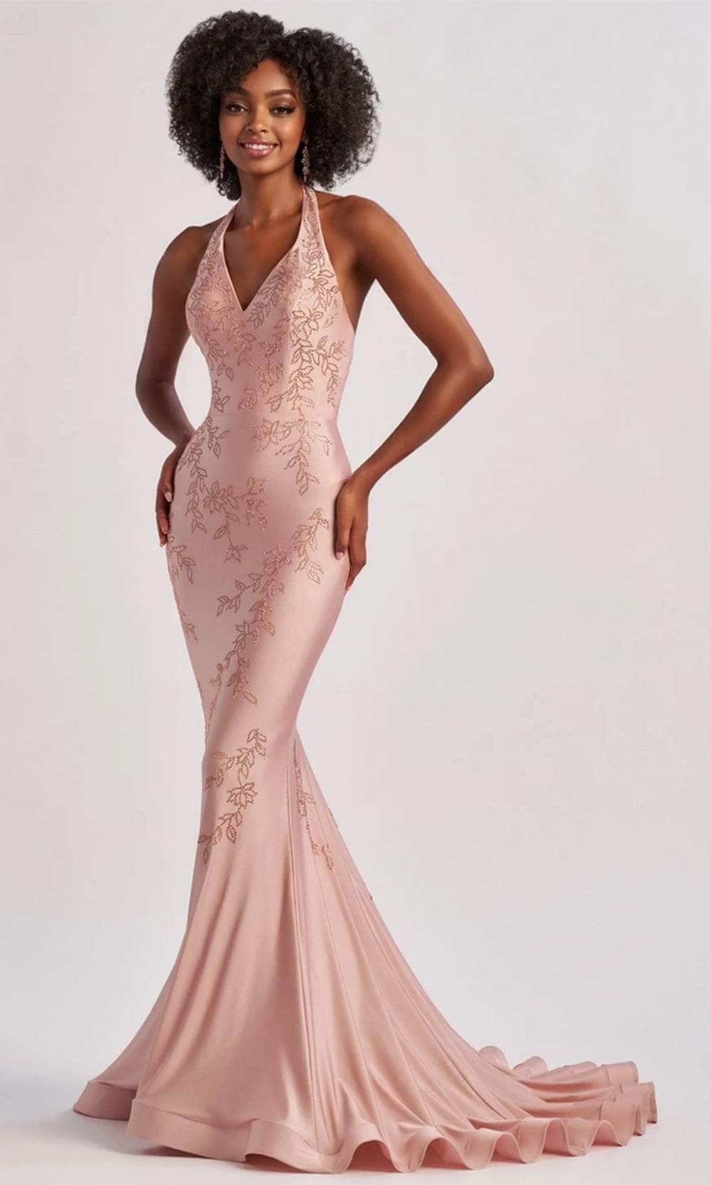 Colette By Daphne CL8580 - Halter Mermaid Prom Dress Prom Dresses / 00  Rose Gold
