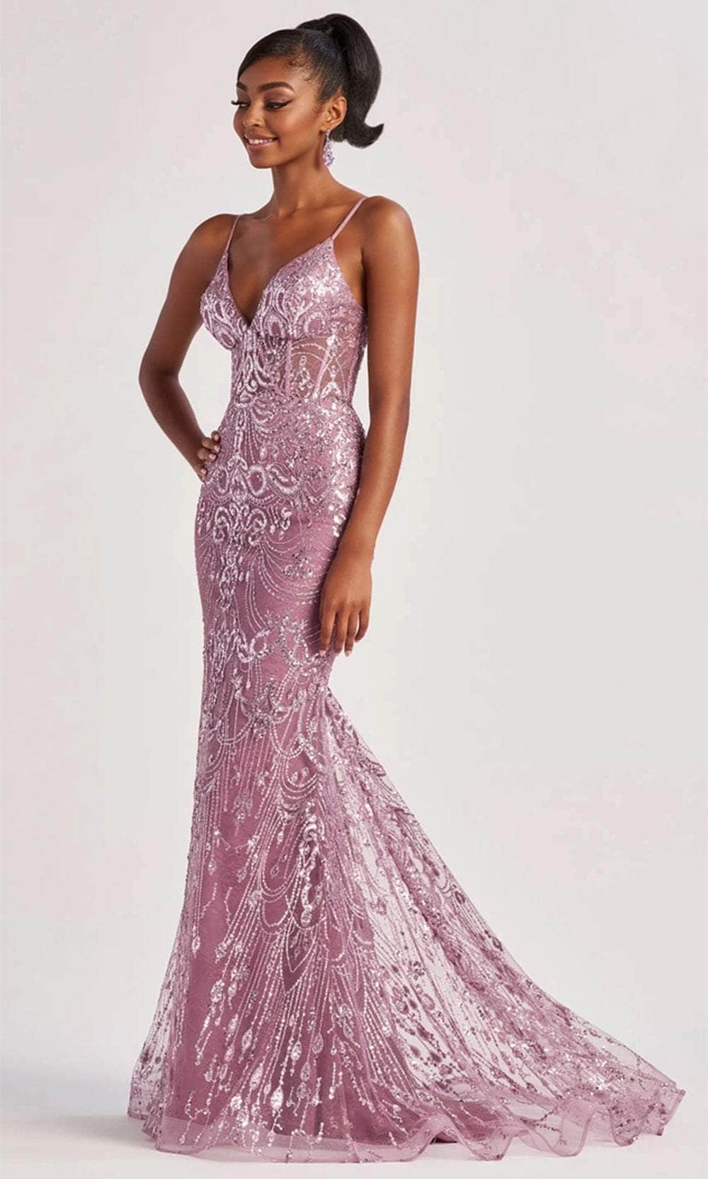 Colette By Daphne CL8630 - Long Cracked Ice, Sequins, Allover Lace, Stretch Lining, Horsehair Mermaid Dress - Spaghetti Straps, Glitter Details, Plunging Lace Up Back, Sweep Train ADASA Colette By Daphne CL8630 - Long Cracked Ice, Sequins, Allover Lace, Stretch Lining, Horsehair Mermaid Dress - Spaghetti Straps, Glitter Details, Plunging Lace Up Back, Sweep Train ADASA