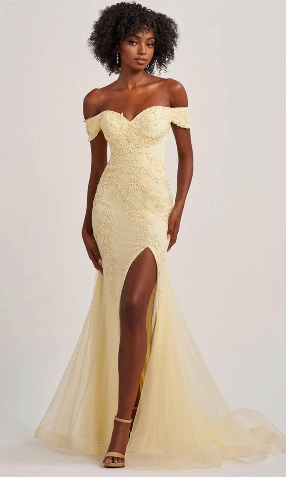 Colette By Daphne CL8645 - Foliage Detailed Prom Gown Prom Dresses / 00  Buttercup