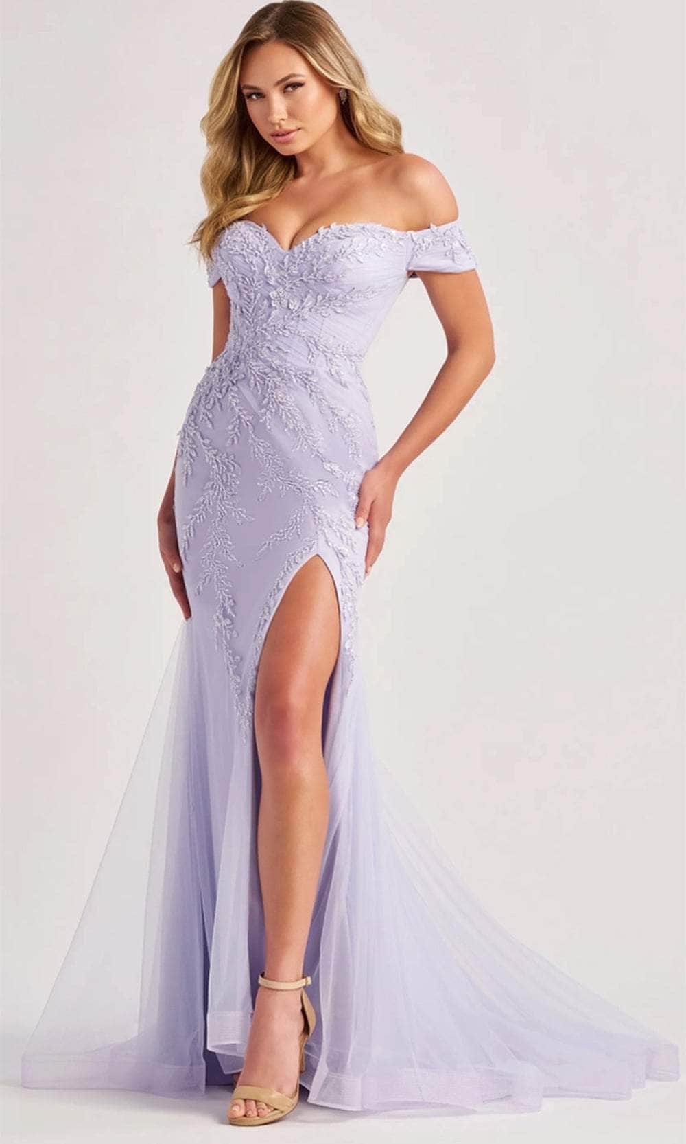 Colette By Daphne CL8645 - Foliage Detailed Prom Gown Prom Dresses / 00  Lilac