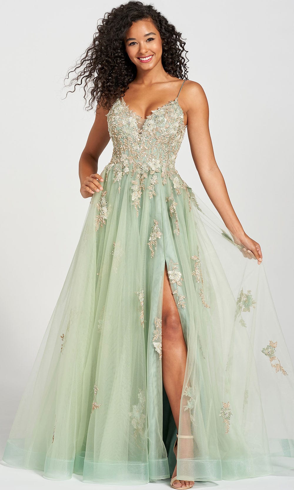 Colette For Mon Cheri CL12207 - Tulle Ball Gown With Slit Prom Dresses 00 / Ivy