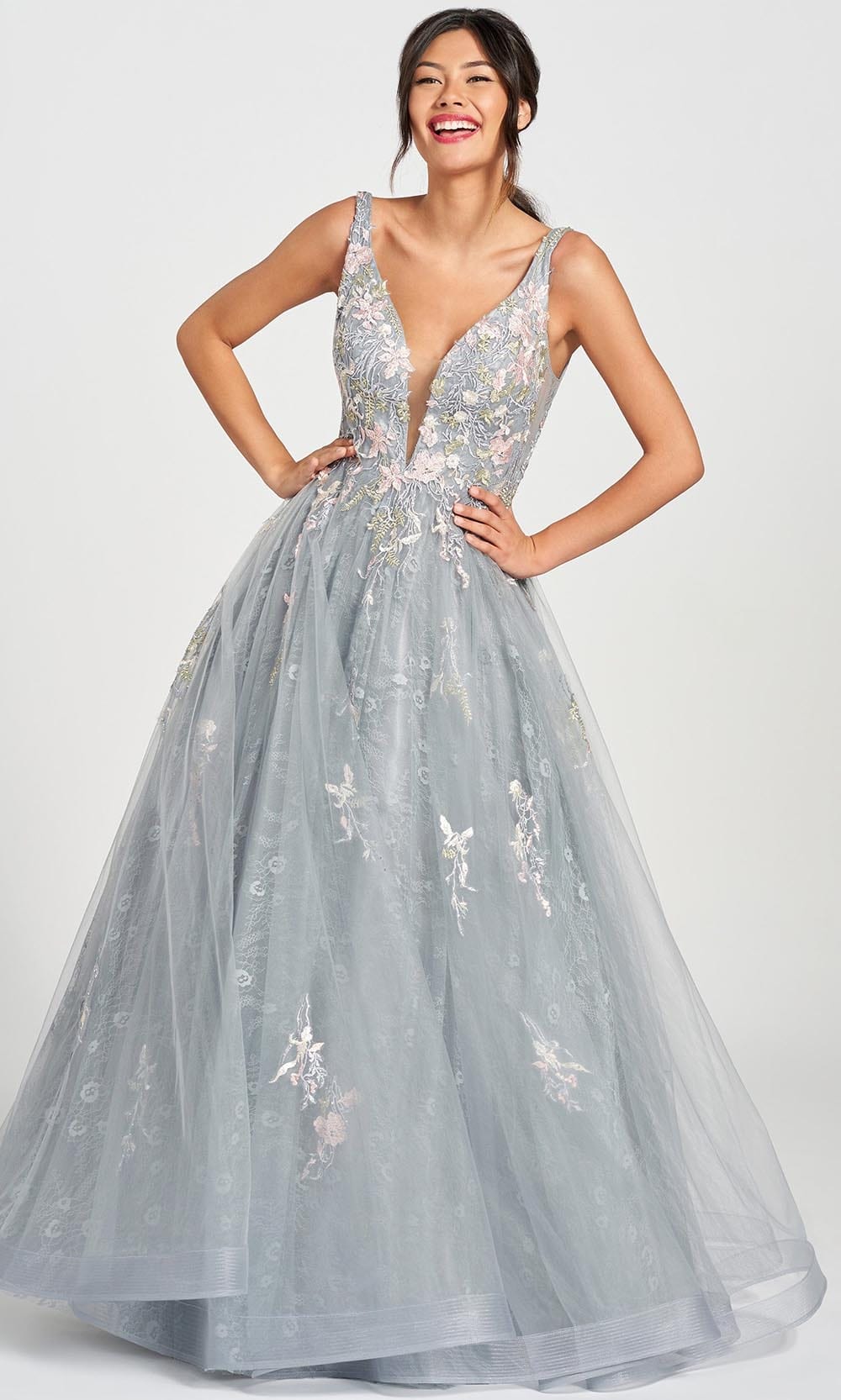 Colette For Mon Cheri CL12213 - Deep V-neck Prom Dress Prom Dresses 00 / Platinum/Multi