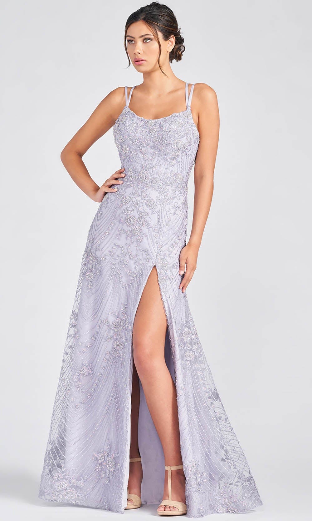 Colette For Mon Cheri CL12277 - Stretch Jersey Tulle Beaded Gown Special Occasion Dress 00 / Dusty Lilac