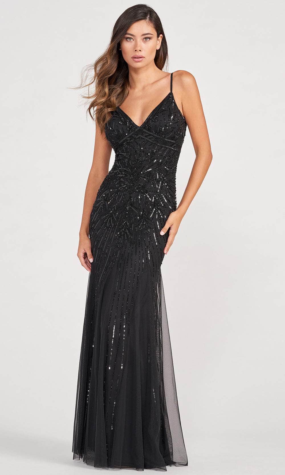Colette For Mon Cheri CL2087 - Bare Back Sequined Evening Gown Prom Dresses 00 / Black