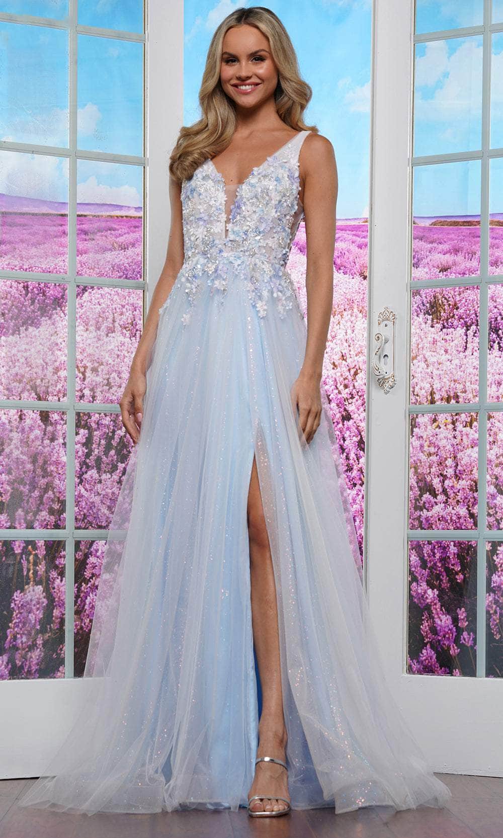 Colors Dress 3499 - Long Tulle with 3D Flower A-Line Dress - Wide Straps, Sleeveless, 3D Floral Applique, Beaded, Front Slit, Floor Length ADASA Colors Dress 3499 - Long Tulle with 3D Flower A-Line Dress - Wide Straps, Sleeveless, 3D Floral Applique, Beaded, Front Slit, Floor Length ADASA