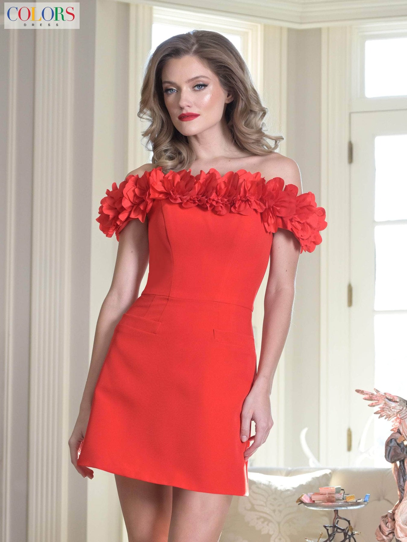 Colors Dress 3679 - 3D Flower Applique Fitted Dress Cocktail Dresses