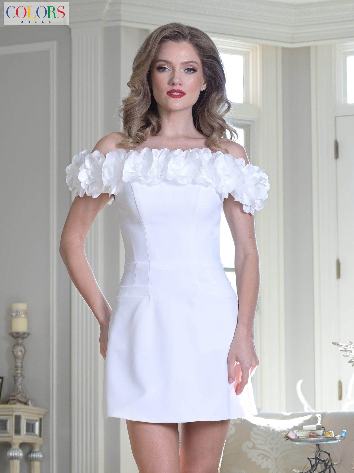 Colors Dress 3679 - 3D Flower Applique Fitted Dress Cocktail Dresses