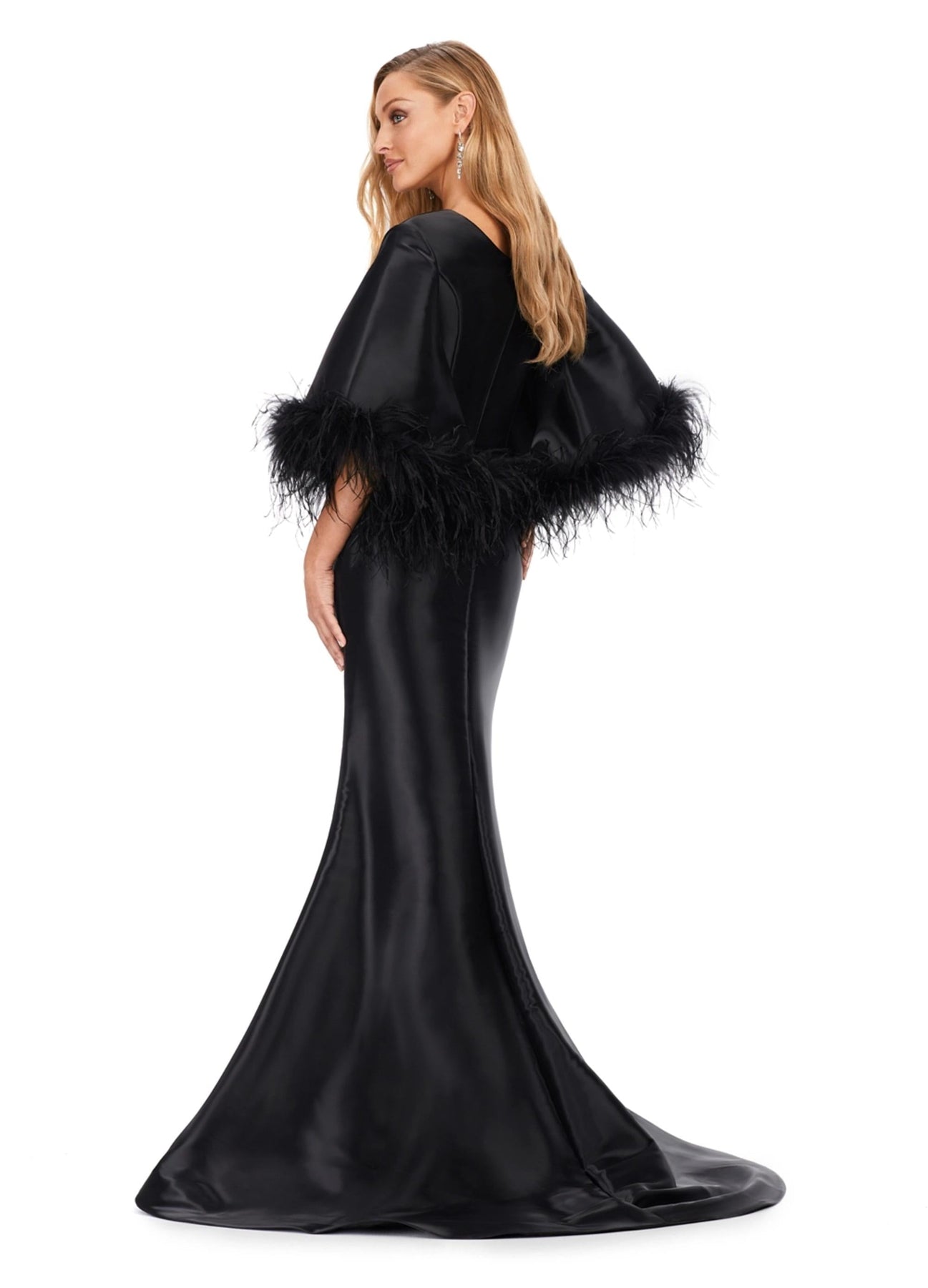 Ashley Lauren 11381 - Feather Trimmed Trumpet Gown In Black