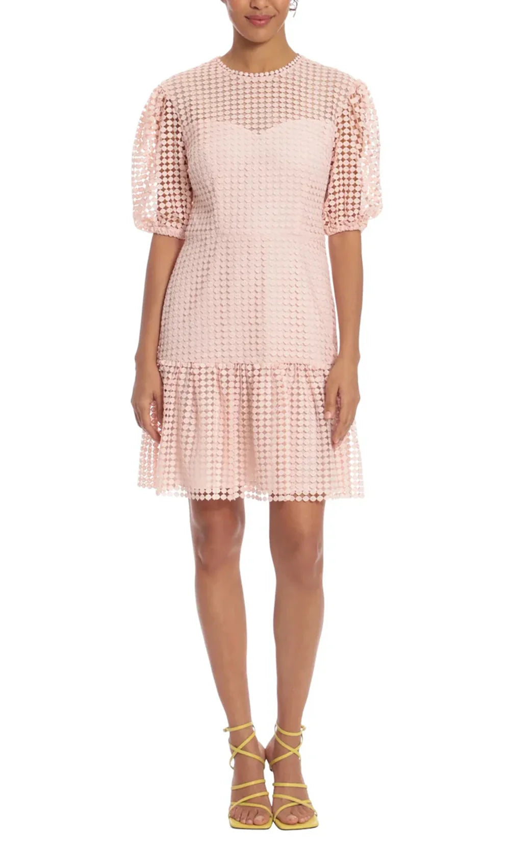 Donna Morgan D8047M - Puff Sleeve Textured Lace Short Dress Wedding Guest