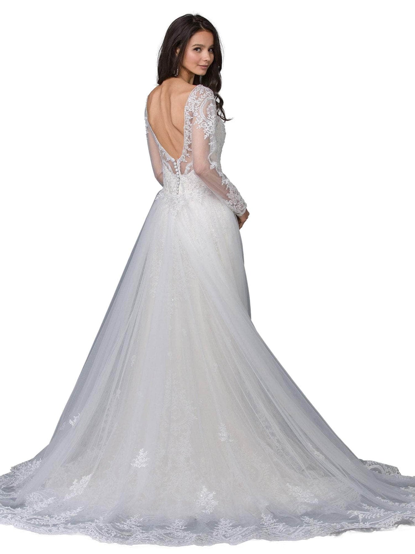 Dancing Queen 0009 - Long Sleeve Lace Applique Wedding Gown Special Occasion Dresses