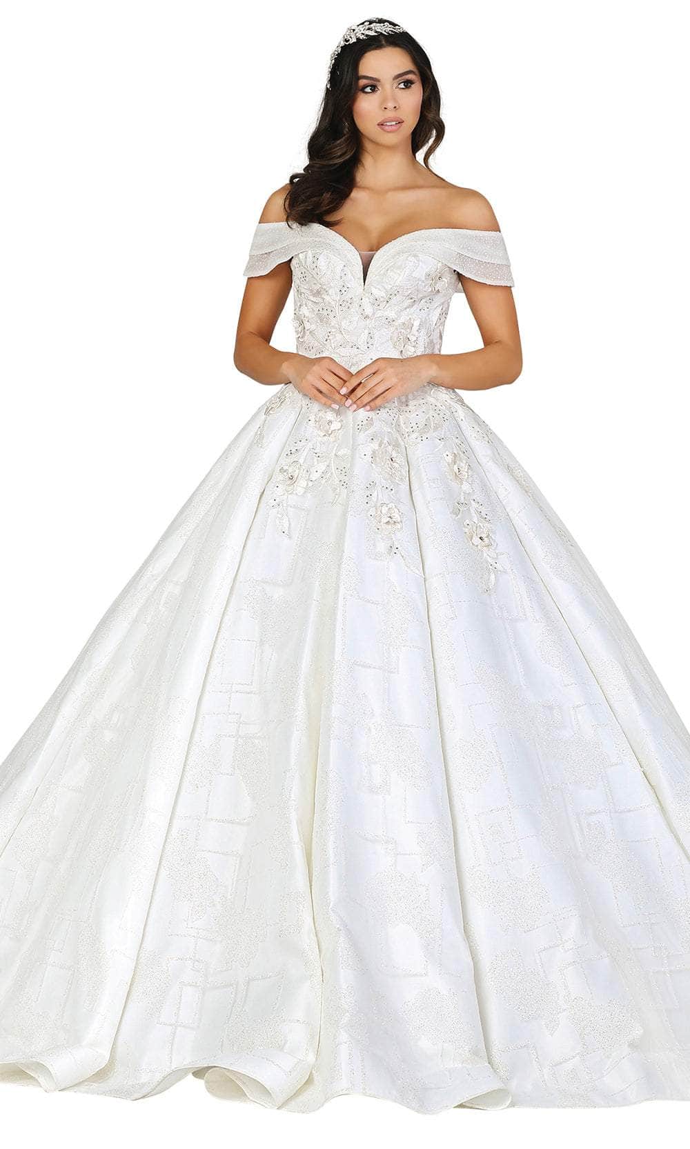 Dancing Queen Danq_0153 - Long Ballgown Dress - Off-Shoulder, Lace Overlay, Beaded, Lace-Up Back, Train ADASA Dancing Queen Danq_0153 - Long Ballgown Dress - Off-Shoulder, Lace Overlay, Beaded, Lace-Up Back, Train ADASA