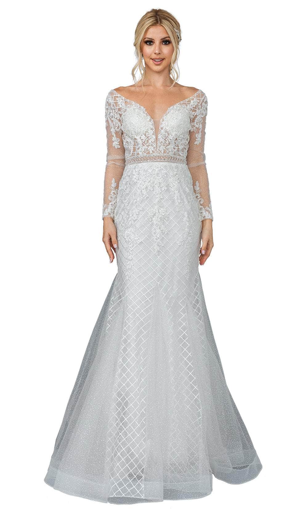 Dancing Queen 0168 - Plunging V-Back Long Sleeve Wedding Gown Wedding Dresses XS /  Off White
