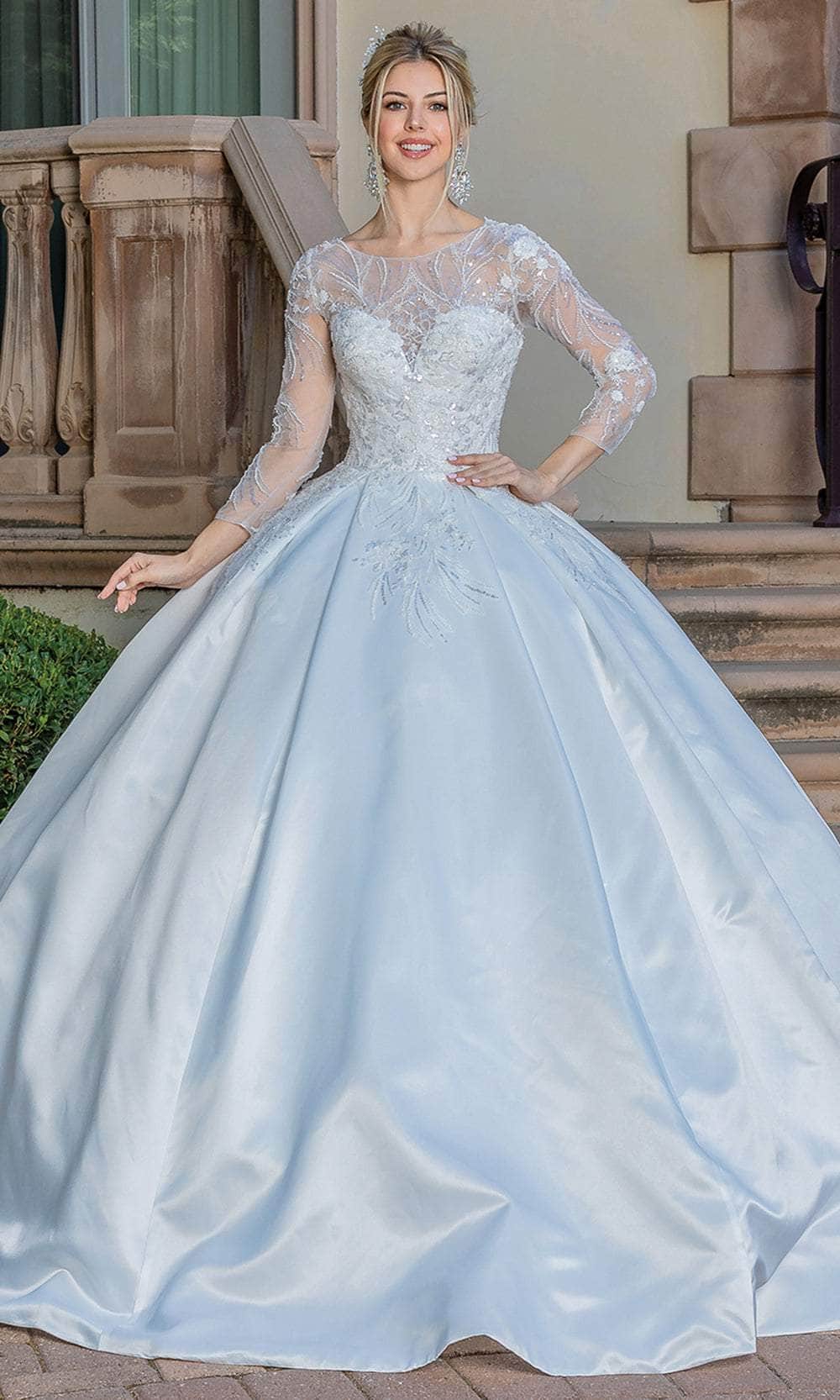 Dancing Queen 0242 - Long Sleeve Lace-Up Tie Ballgown Quinceanera Dresses XS /  Off White