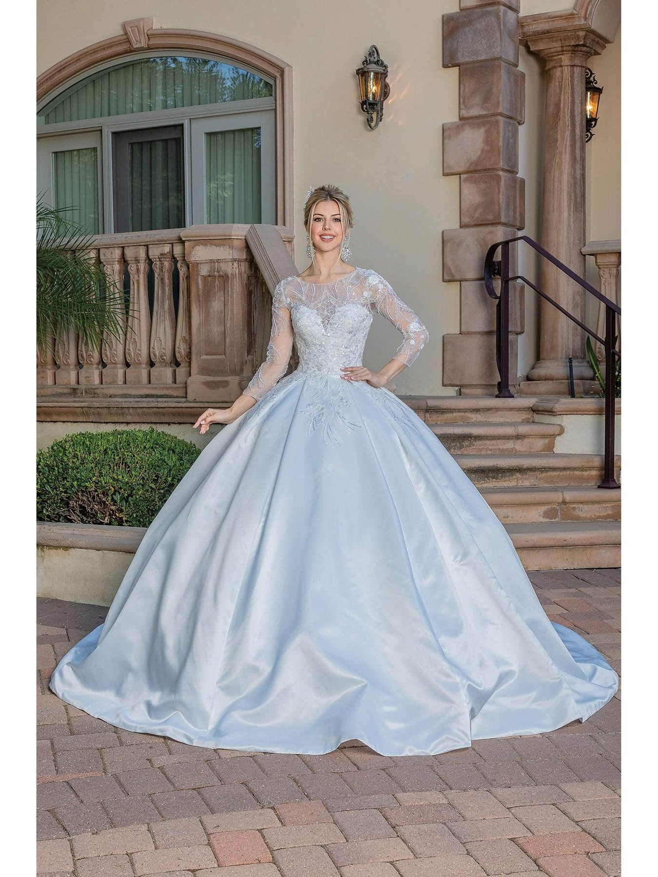 Dancing Queen 0242 - Long Sleeve Lace-Up Tie Ballgown Special Occasion Dresses