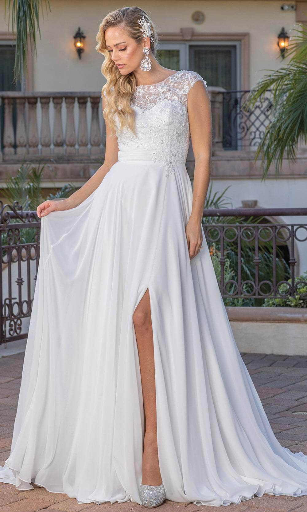 Dancing Queen 0249 - Embroidered A-Line Wedding Dress Wedding Dresses XS /  Off White