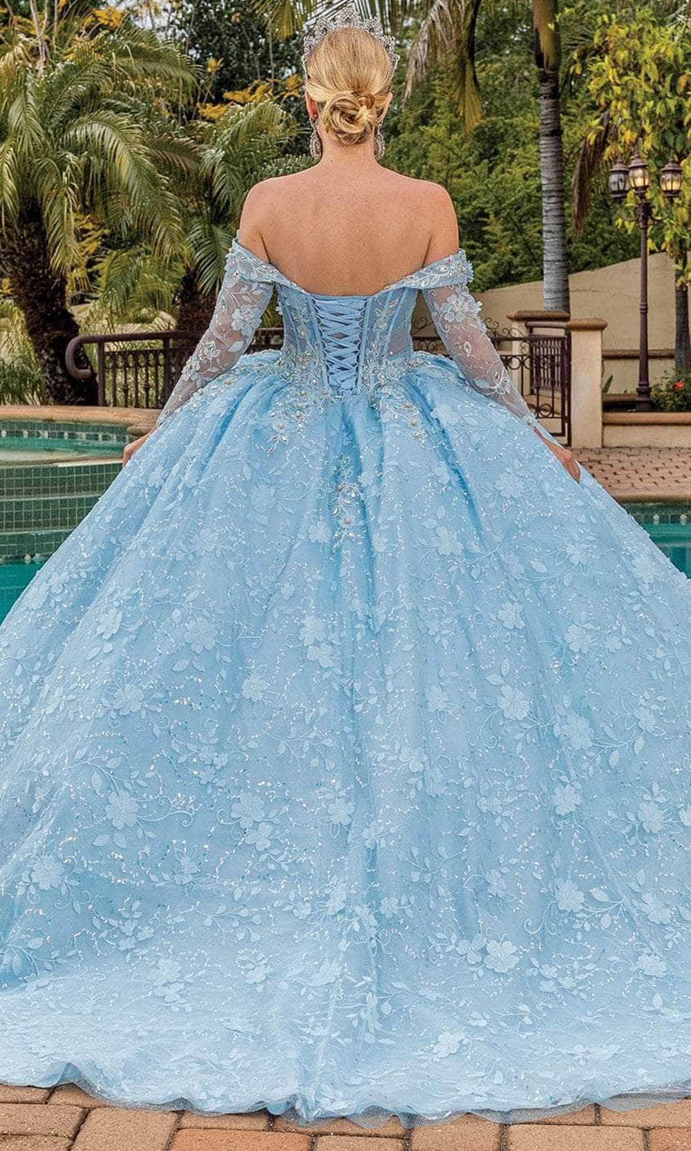 Dancing Queen 1890 - Illusion Long Sleeve Ballgown Quinceanera Dresses