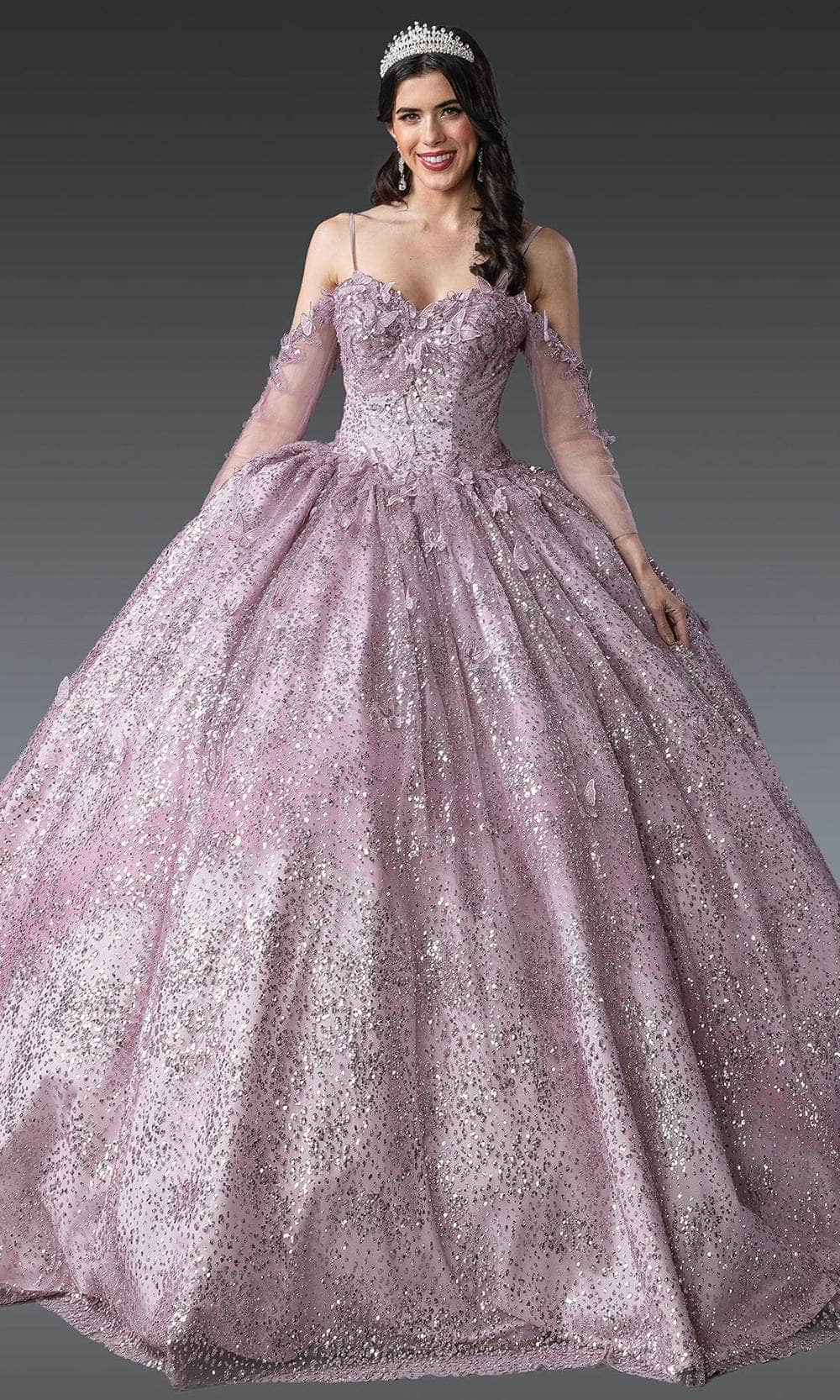 Dancing Queen 1904 - Butterfly Appliqued Cold Shoulder Ballgown Quinceanera Dresses XS /  Dusty Rose