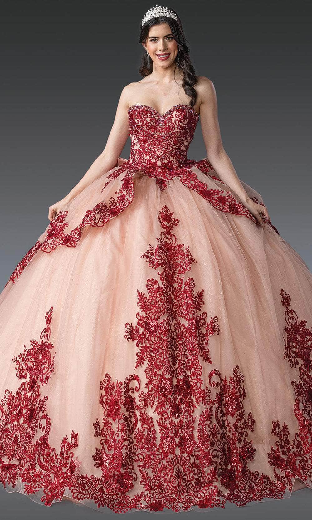 Dancing Queen 1928 Long Quinceanera Dress Rose Gold/Burgundy / Small Dancing Queen 1928 Long Quinceanera Dress Rose Gold/Burgundy / Small