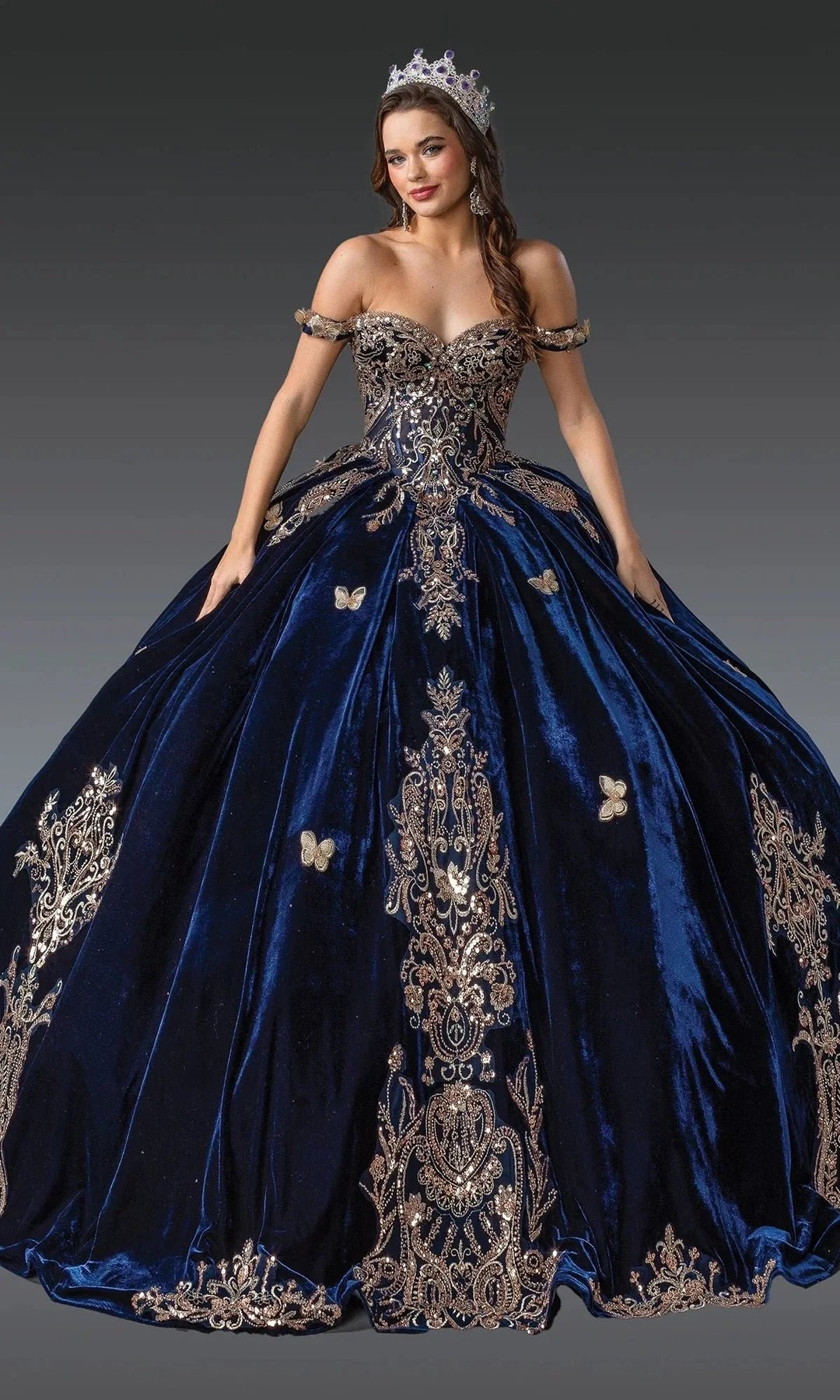 Dancing Queen 1931 - Beaded Embroidered Velvet Quince Gown Ball Gowns XS /  Navy