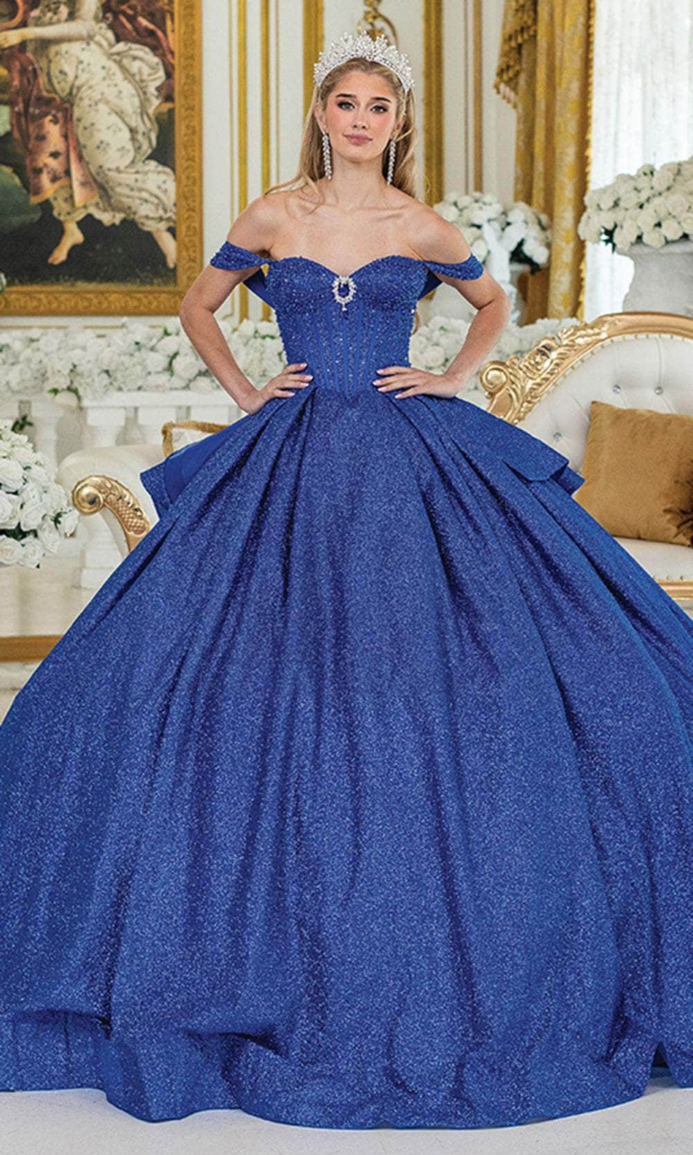 Dancing Queen 1937 - Long Ballgown Dress - Off Shoulder Sleeves, Lace Up Back, Heart-Shaped Brooch, Corset Bodice, Beaded, Oversized Back Bow ADASA Dancing Queen 1937 - Long Ballgown Dress - Off Shoulder Sleeves, Lace Up Back, Heart-Shaped Brooch, Corset Bodice, Beaded, Oversized Back Bow ADASA