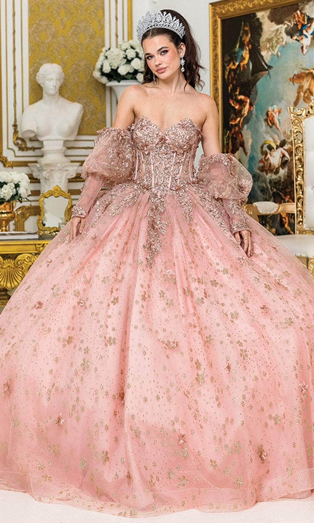 Dancing Queen 1966 Long Quinceanera Dress Rose Gold / XLarge Dancing Queen 1966 Long Quinceanera Dress Rose Gold / XLarge