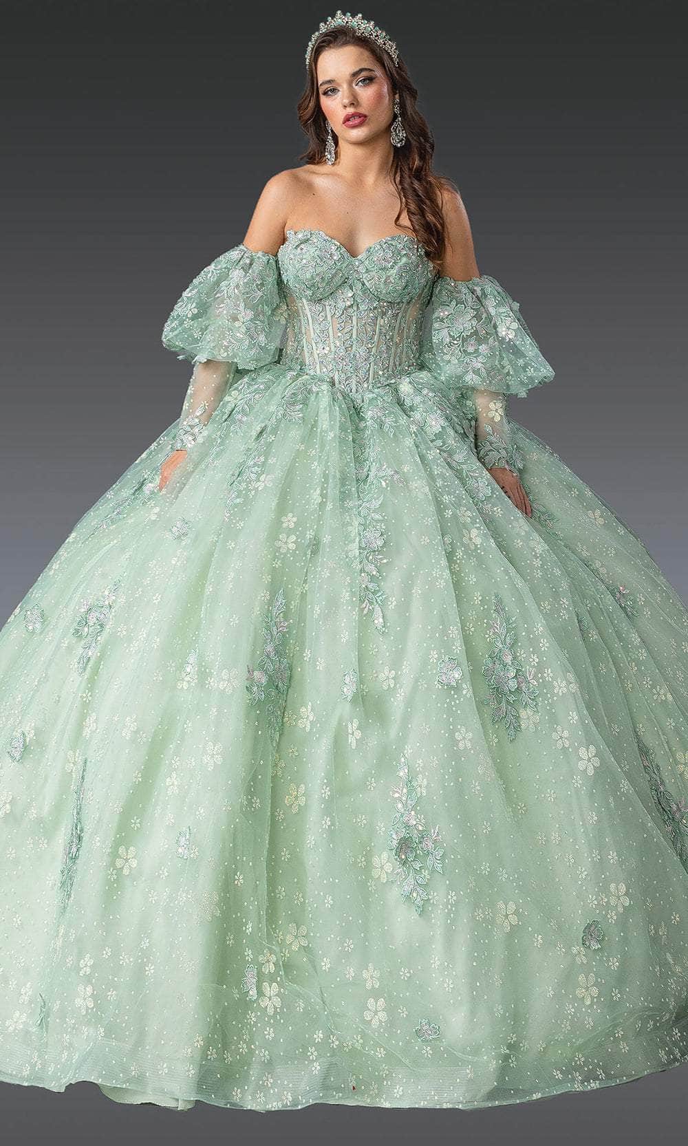Dancing Queen 1973 - 3D Floral Beaded Ballgown Ball Gowns XS / Sage