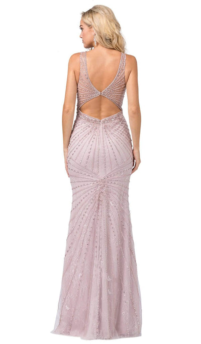 Dancing Queen - 2615 Beaded Illusion Jewel Sheath Gown Prom Dresses XS / Dusty Pink