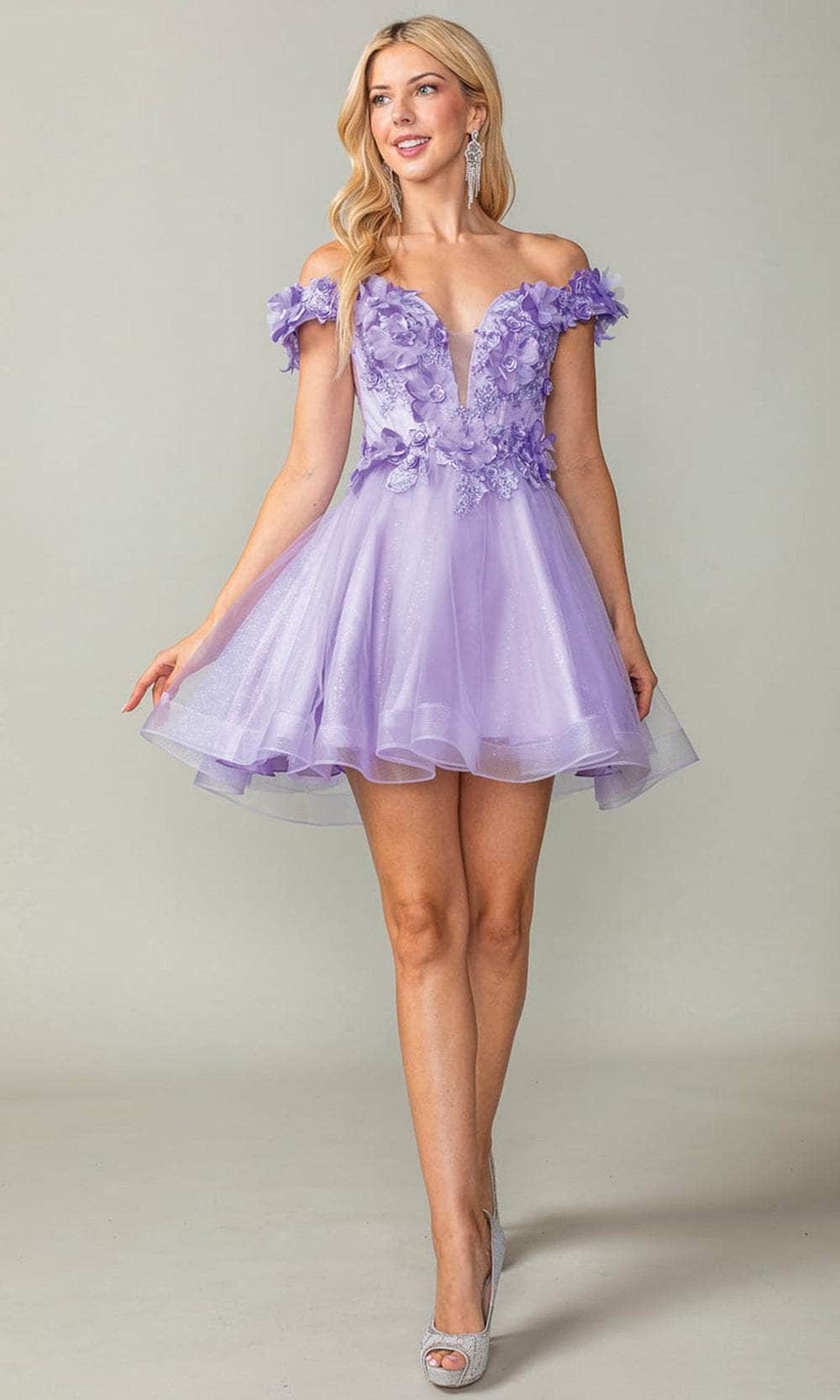 dancing queen short dresses Off-the-Shoulder Short Prom Dress with Sheer Corset Lilac / 3XLarge