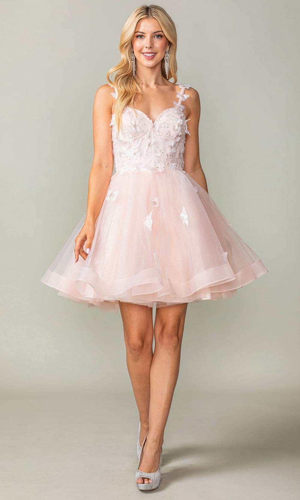 Short A-Line Homecoming Dress with Butterflies Blush / 2XLarge Short A-Line Homecoming Dress with Butterflies Blush / 2XLarge