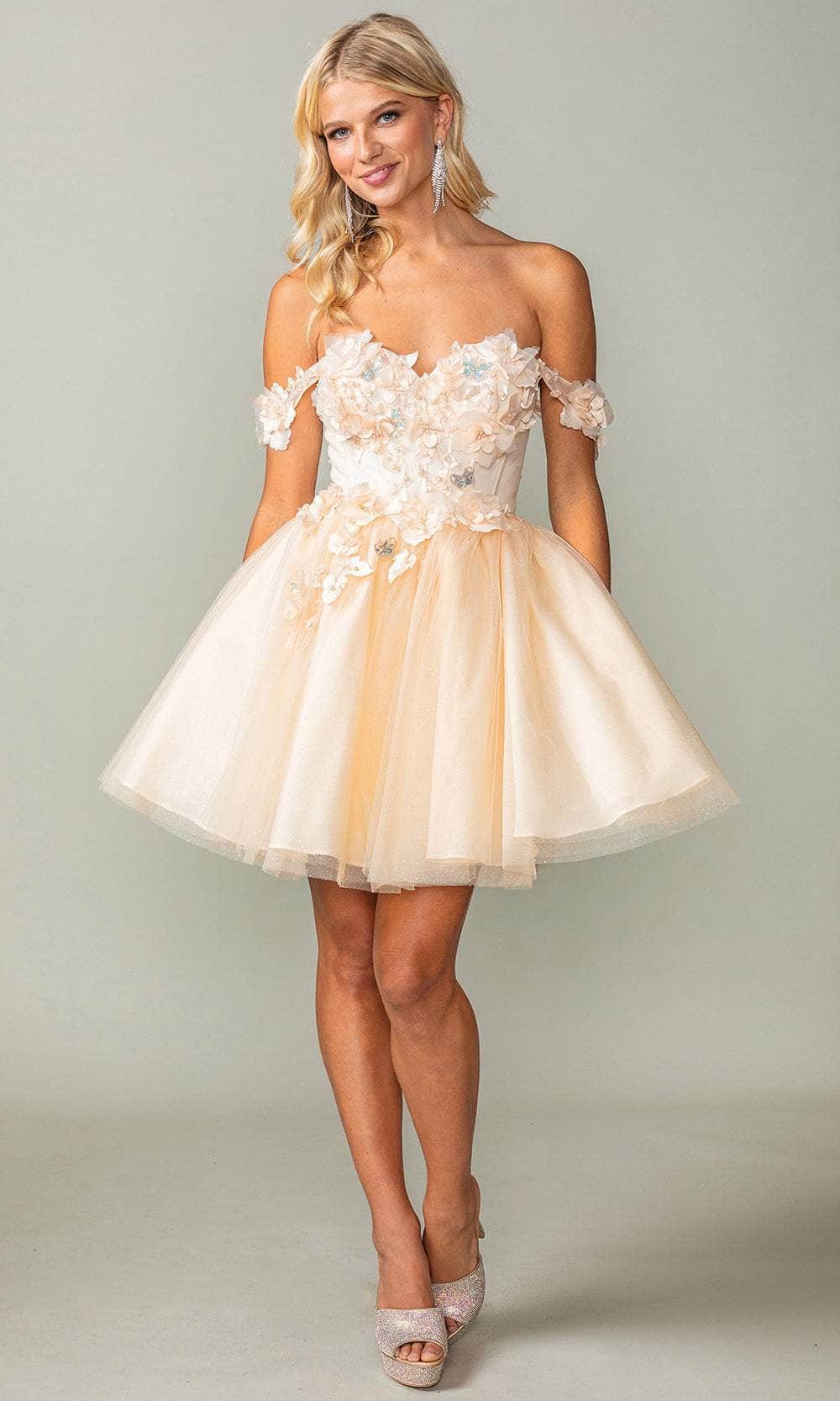 sachin and babi light blue dress Short Babydoll Homecoming Dress with Sheer Corset Champagne / 2XLarge