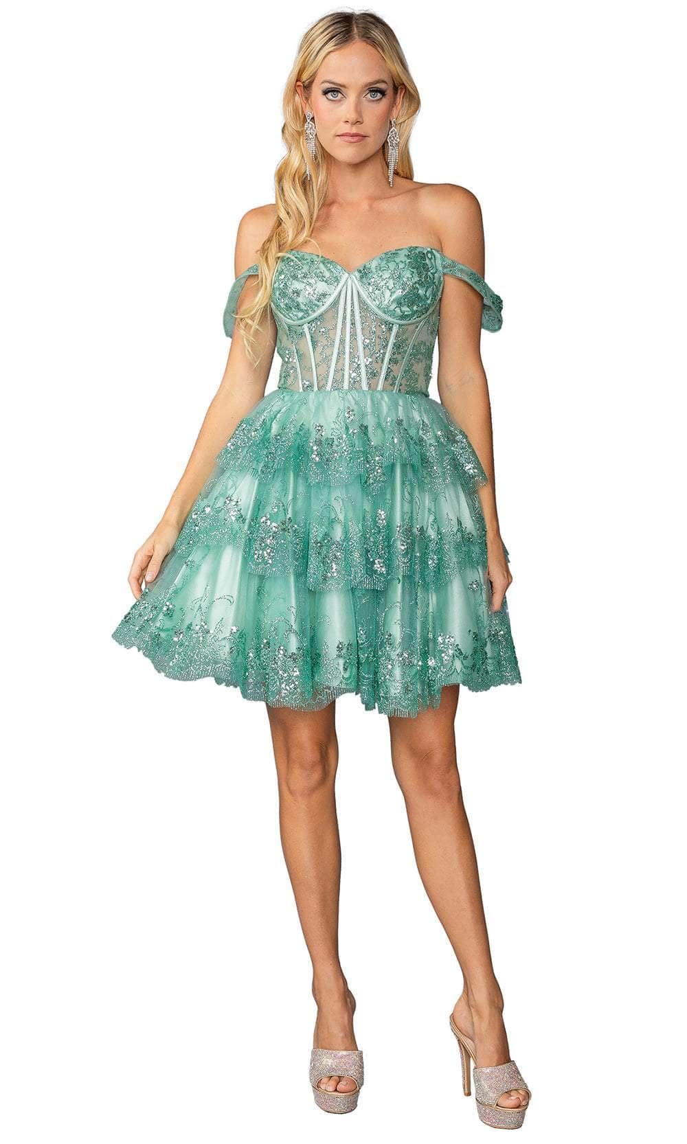 Dancing Queen Danq_3400 - Short A-Line Dress - Glitter Details, Corset Boning, Tiered Skirt, Midrise Back, Short Hem ADASA Dancing Queen Danq_3400 - Short A-Line Dress - Glitter Details, Corset Boning, Tiered Skirt, Midrise Back, Short Hem ADASA