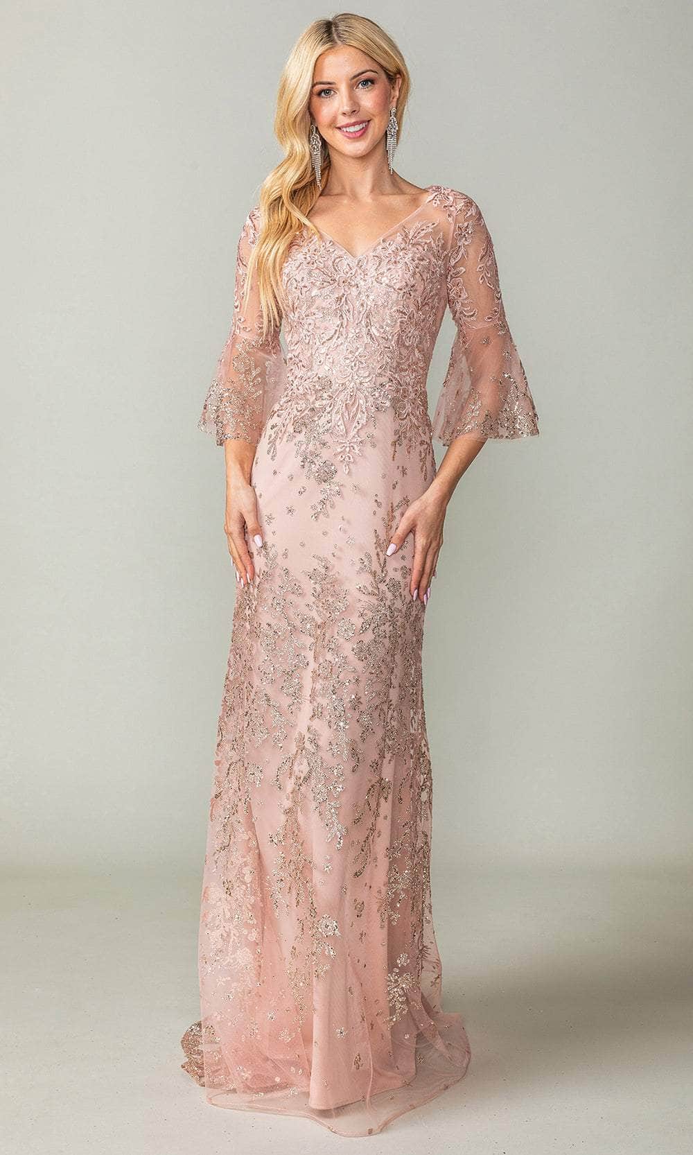Dancing Queen Danq_4361 - Long Mermaid Dress - Sheer Bell Sleeves, Glitter Beaded, Embroidered Details, Sheer Back, Concealed Zipper Closure, Sweep Dancing Queen Danq_4361 - Long Mermaid Dress - Sheer Bell Sleeves, Glitter Beaded, Embroidered Details, Sheer Back, Concealed Zipper Closure, Sweep