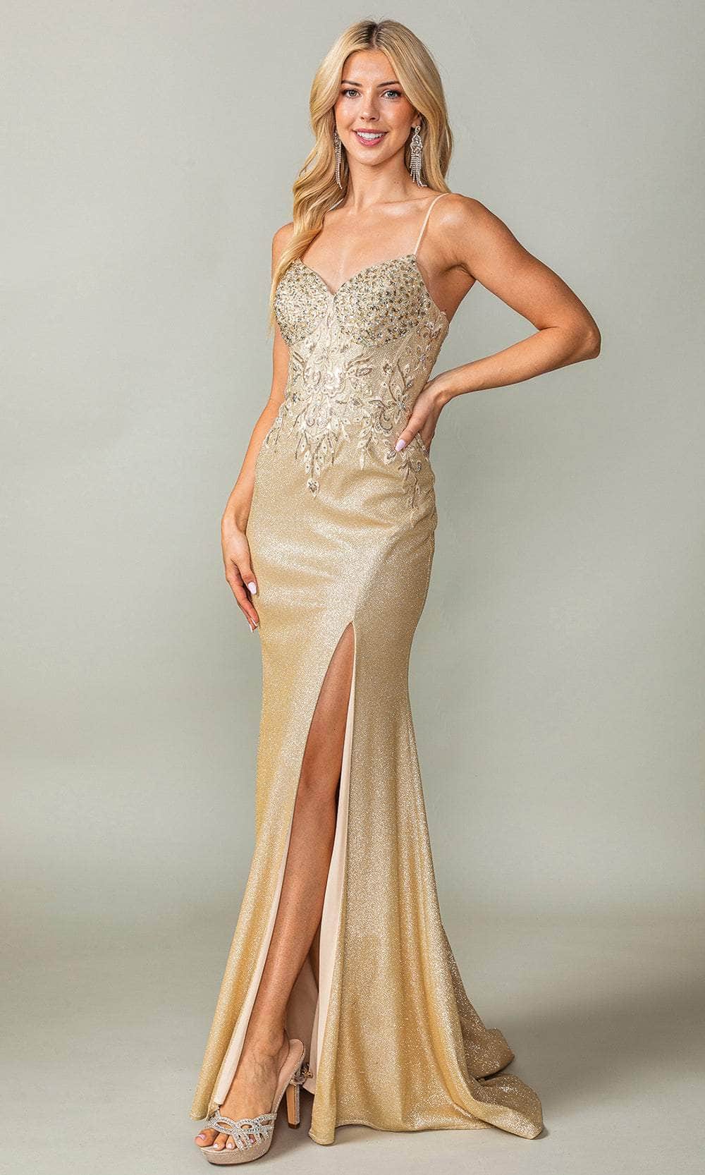 Dancing Queen Danq_4375 - Long Mermaid Dress - Spaghetti Straps, Beaded  Bodice, Embroidered, High Slit, Lace Up Back, Sweep Train  ADASA