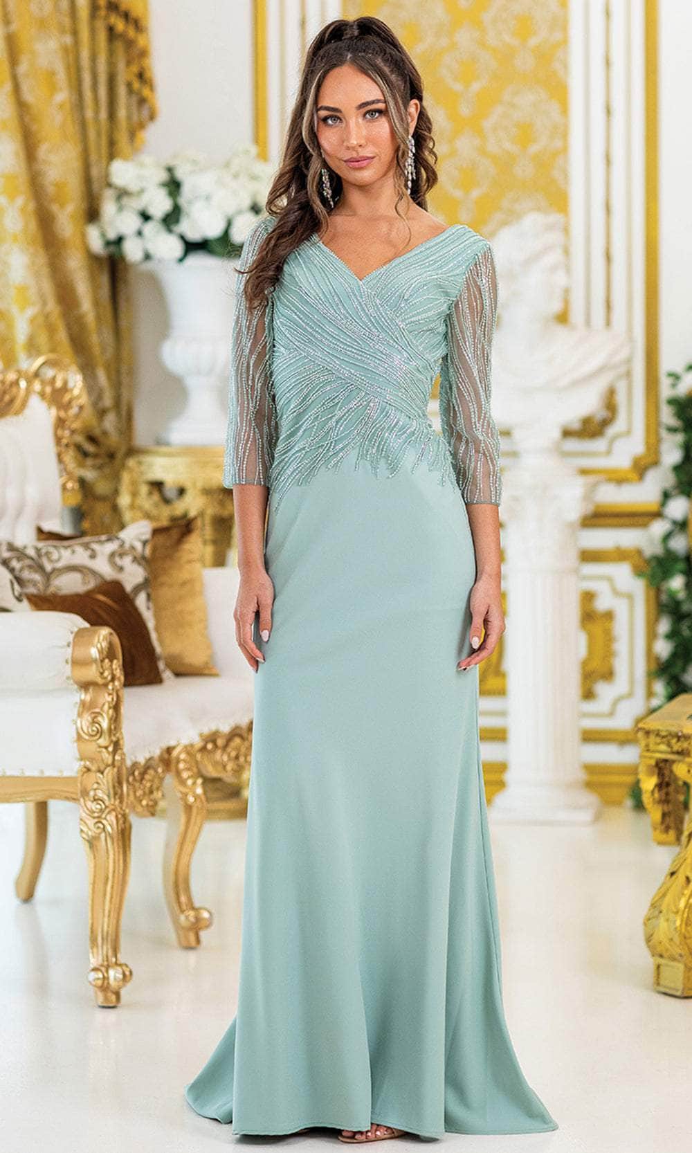 Dancing Queen 4475 - Long V-Neck Dress with Beading Mother of the Bride Dresses