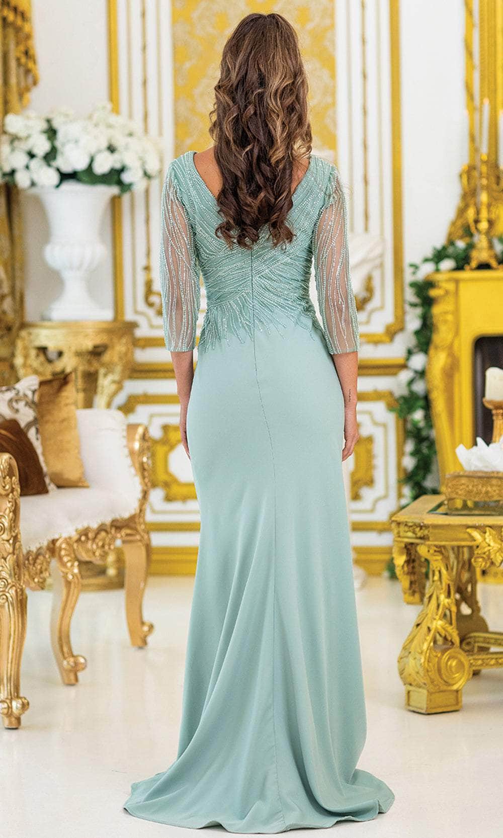 Dancing Queen 4475 - Long V-Neck Dress with Beading Mother of the Bride Dresses