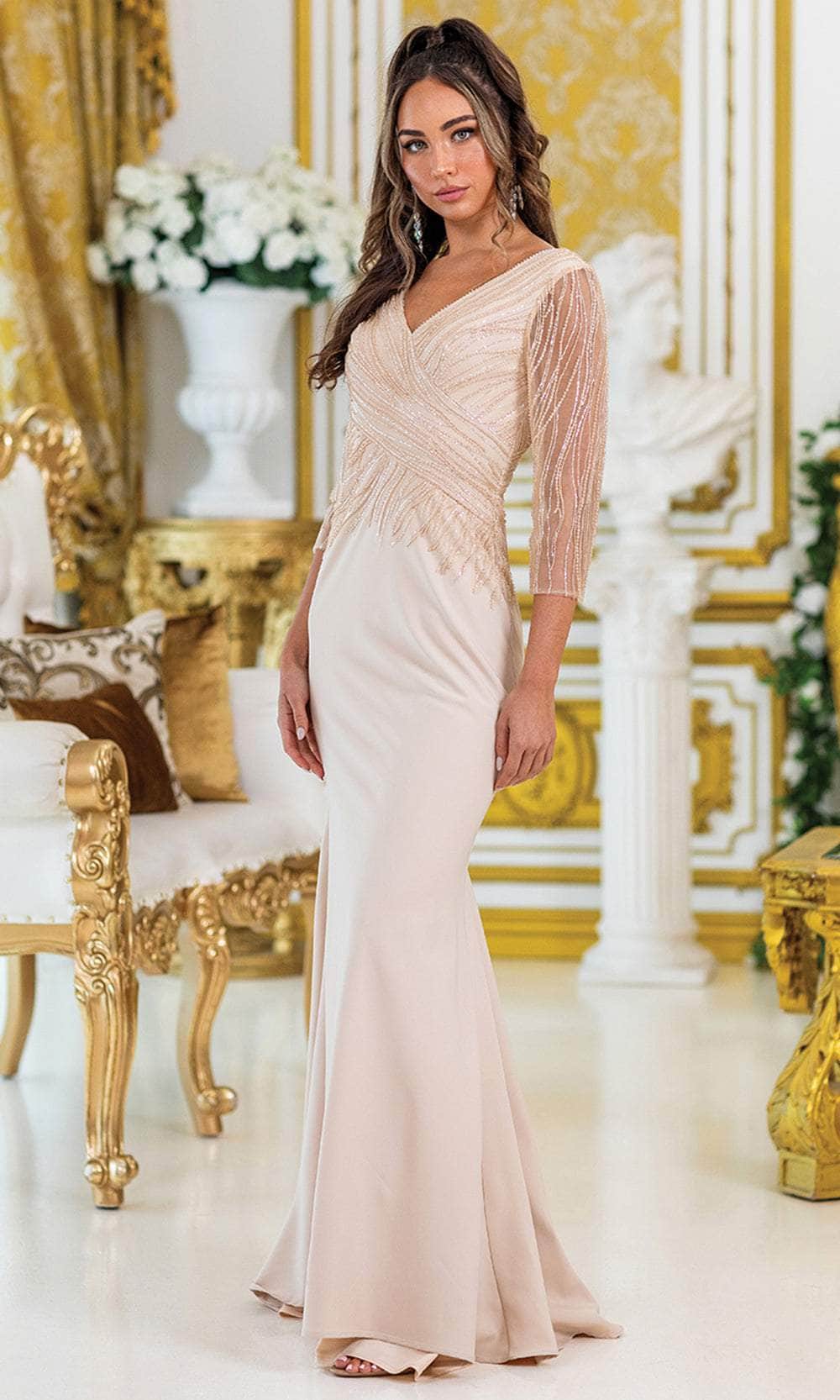 Dancing Queen 4475 - Long V-Neck Dress with Beading Mother of the Bride Dresses