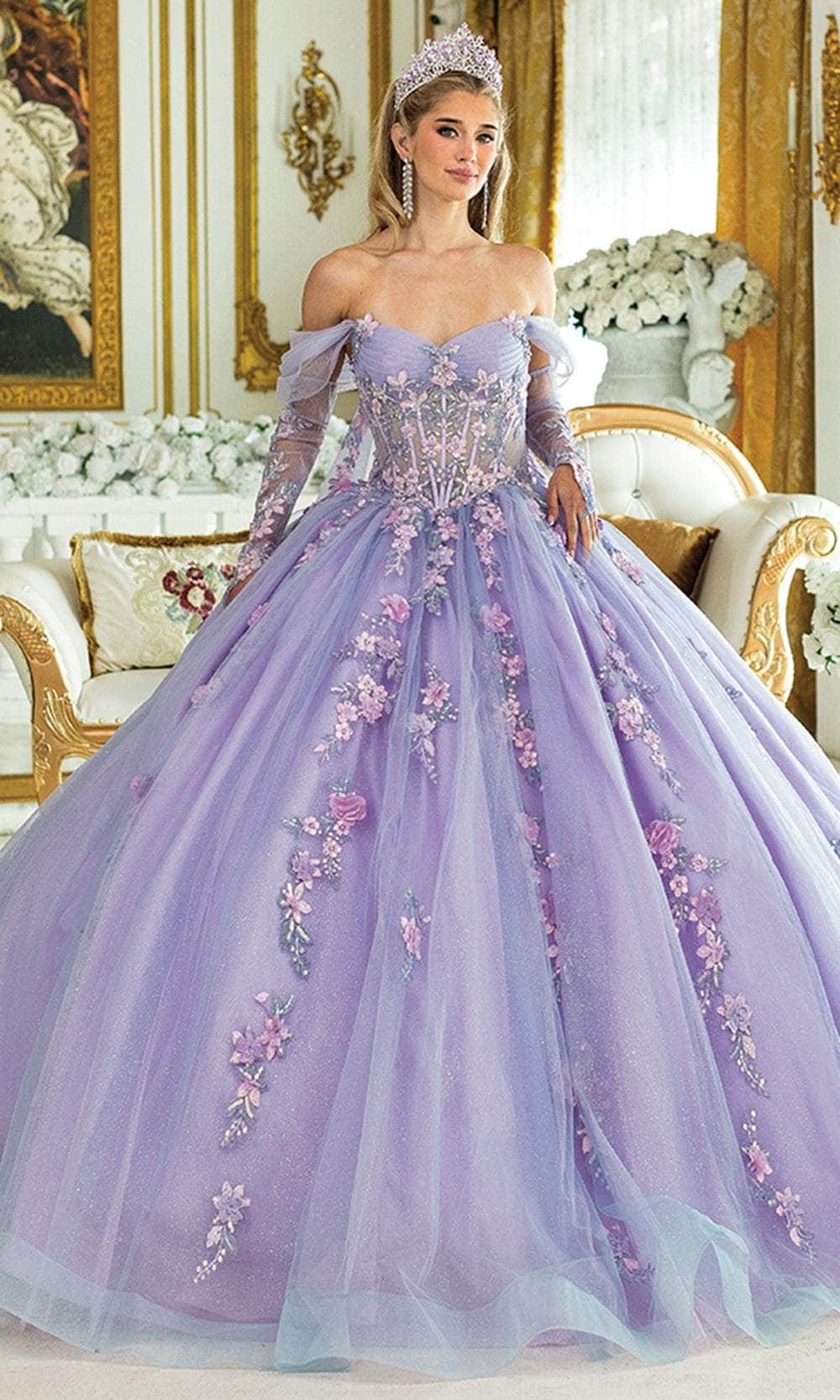 Dancing Queen 5012 - Floral Illusion Sweetheart Neckline Gown Quinceanera Dresses