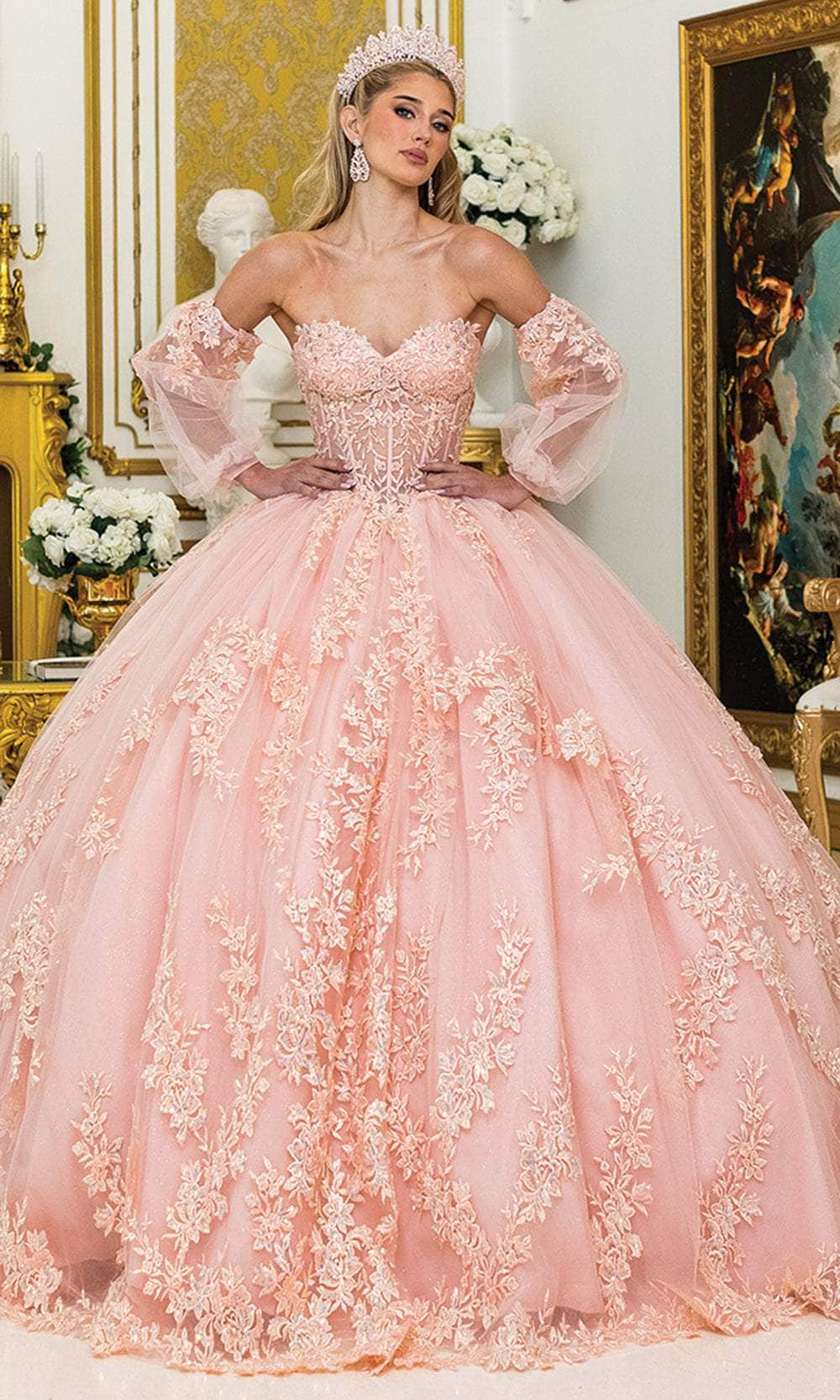 Dancing Queen 5020 - Embroidered Lace-Up Ballgown with Bow Quinceanera Dresses