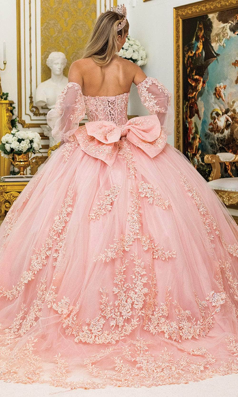 Dancing Queen 5020 - Embroidered Lace-Up Ballgown with Bow Quinceanera Dresses