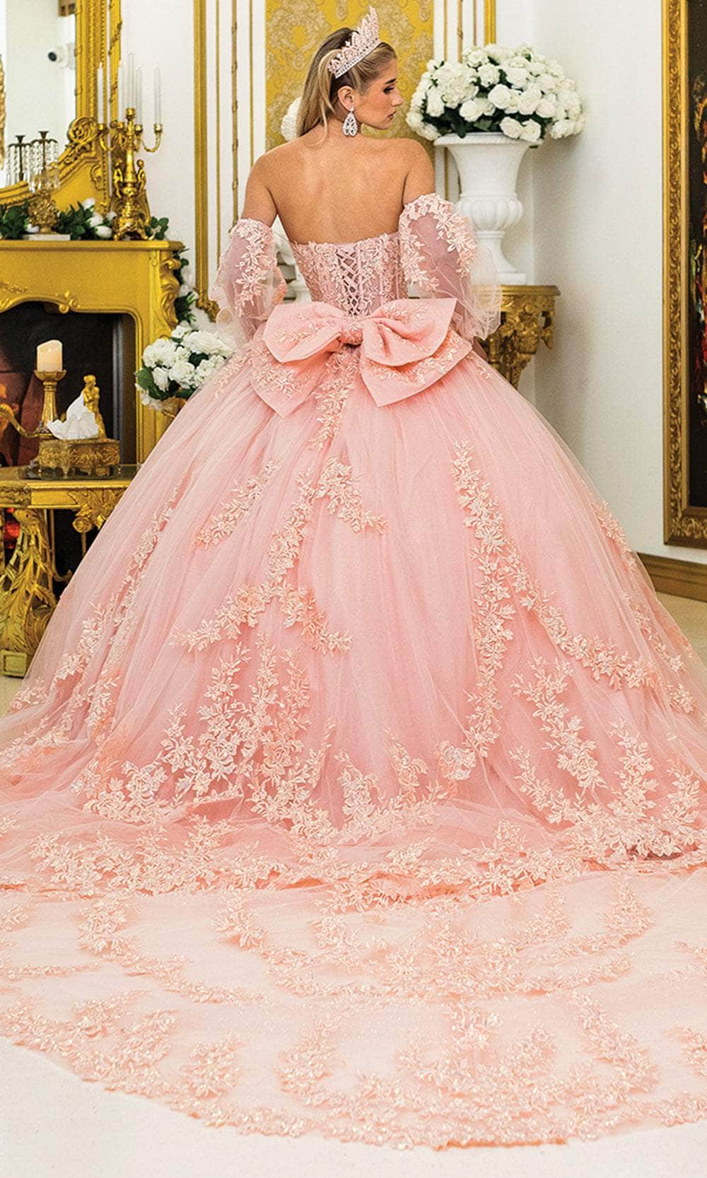 Dancing Queen 5020 - Embroidered Lace-Up Ballgown with Bow Quinceanera Dresses