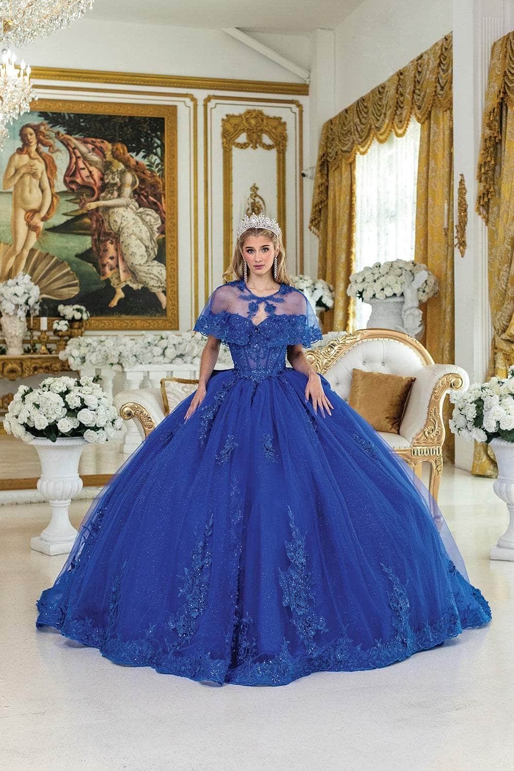 Dancing Queen 5054 - Off-Shoulder Lace Applique Capelet Gown Quinceanera Dresses