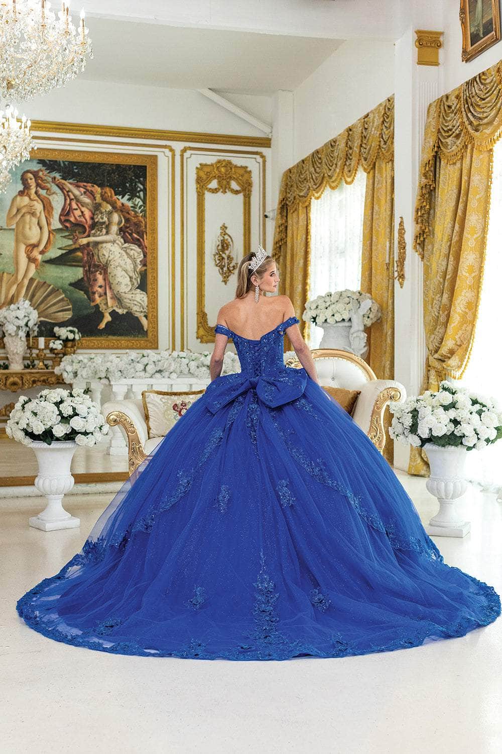 Dancing Queen 5054 - Off-Shoulder Lace Applique Capelet Gown Quinceanera Dresses