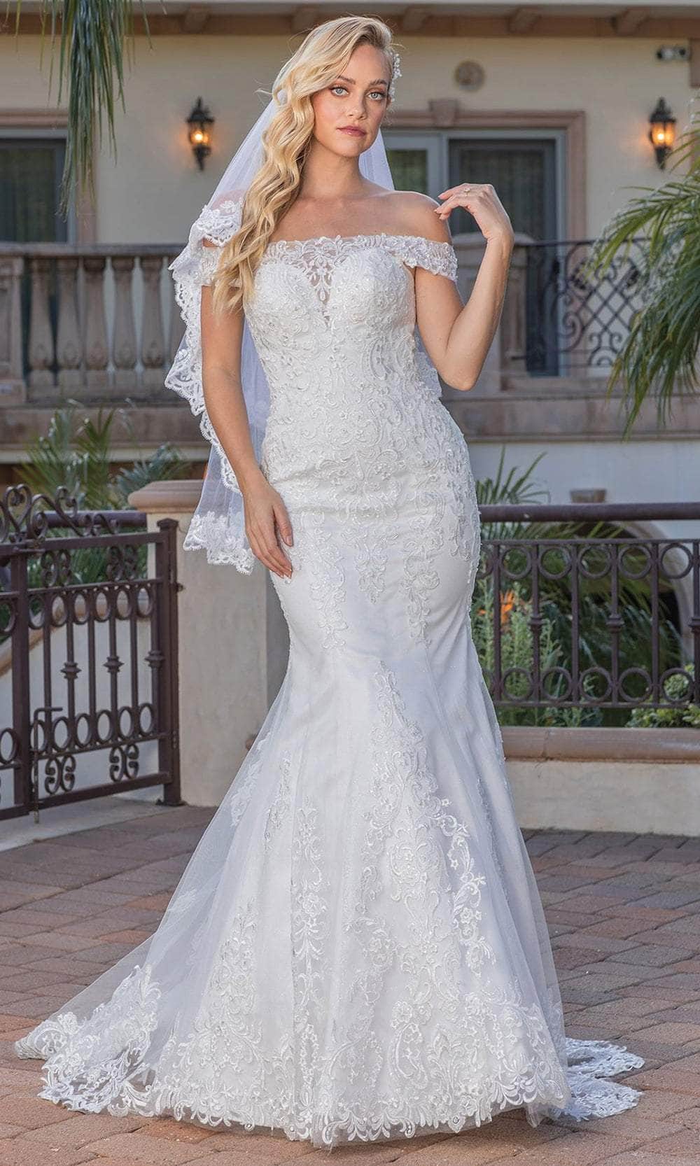 Dancing Queen Bridal 0248 - Long Mermaid Dress - Beaded Lace Appliques, Cap Sleeves, Sheer Bodice, Sweep Train ADASA Dancing Queen Bridal 0248 - Long Mermaid Dress - Beaded Lace Appliques, Cap Sleeves, Sheer Bodice, Sweep Train ADASA