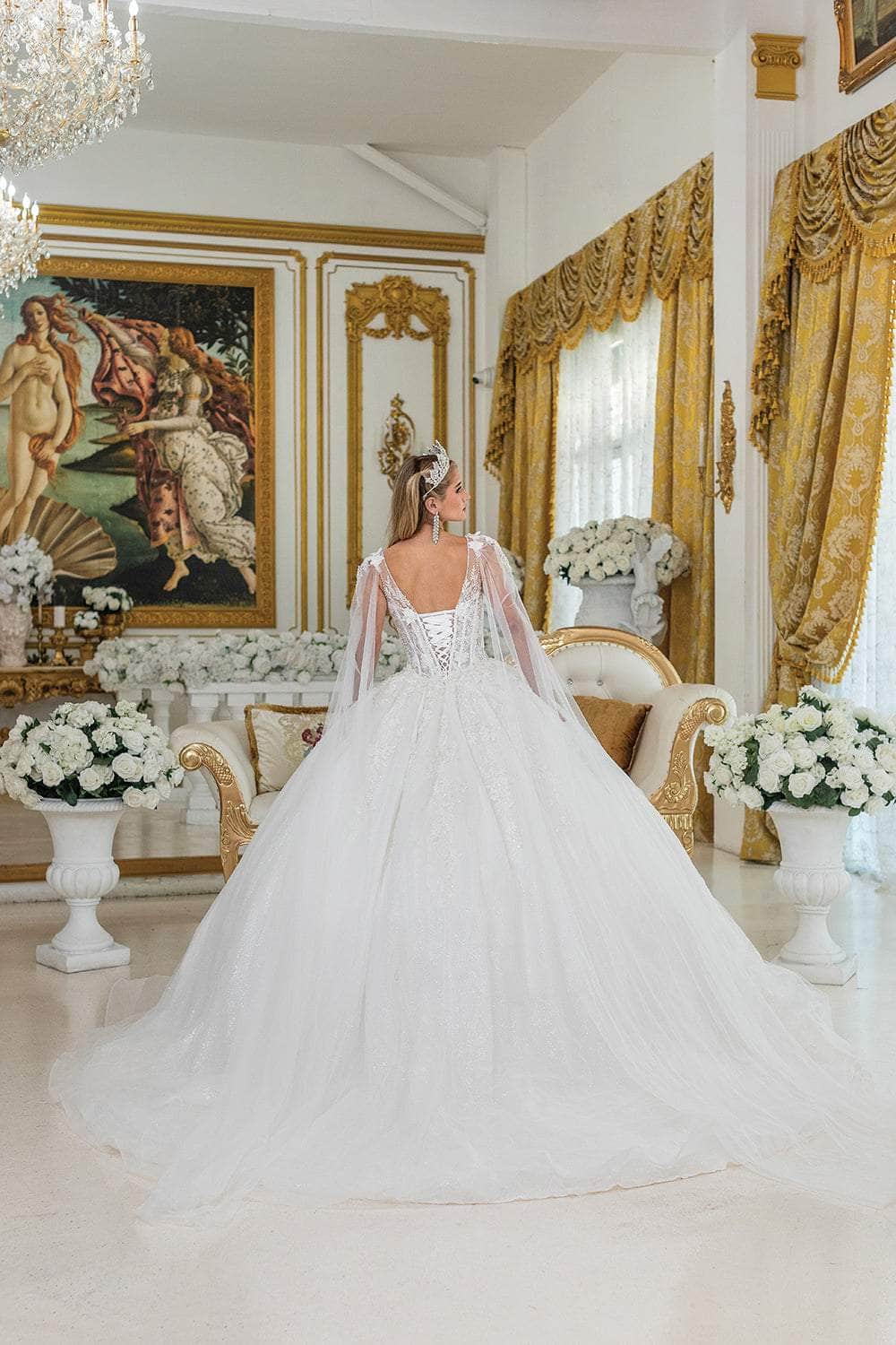 Dancing Queen Bridal 0293 - Lace Appliqued V-Neck Bridal Gown Wedding Dresses