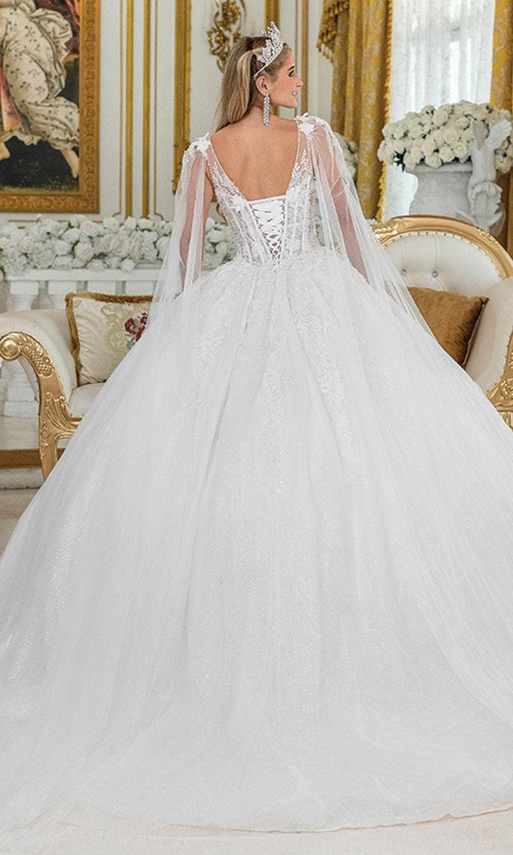 Dancing Queen Bridal 0293 - Lace Appliqued V-Neck Bridal Gown Wedding Dresses