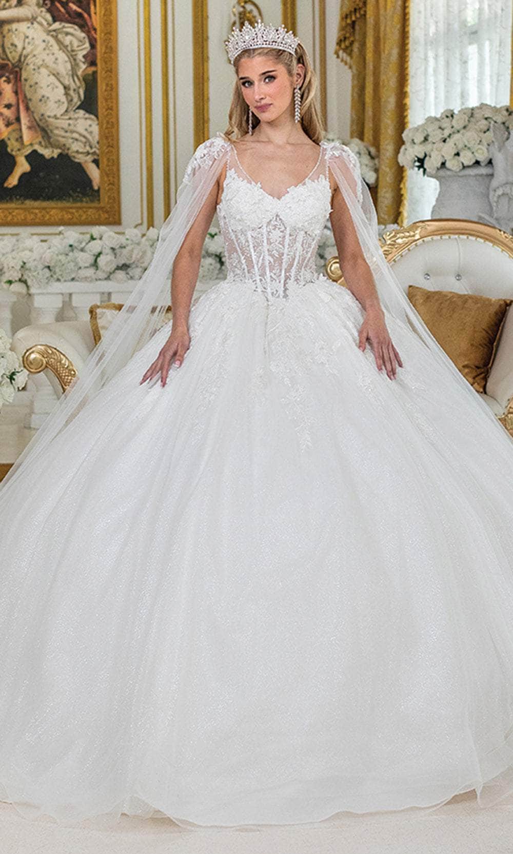 Dancing Queen Bridal 0293 - Lace Appliqued V-Neck Bridal Gown Wedding Dresses
